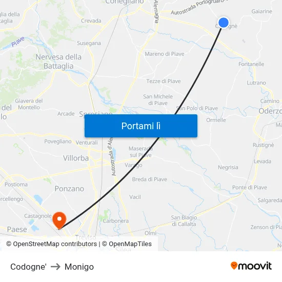 Codogne' to Monigo map