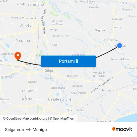 Salgareda to Monigo map