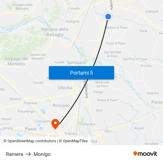 Ramera to Monigo map