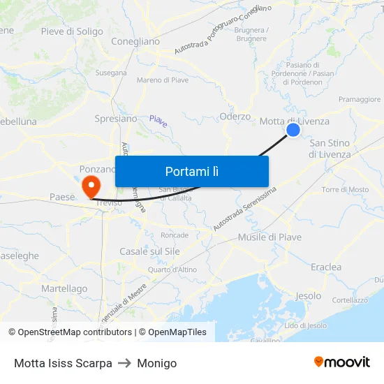 Motta  Isiss Scarpa to Monigo map