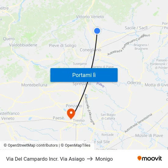 Via Del Campardo Incr. Via Asiago to Monigo map