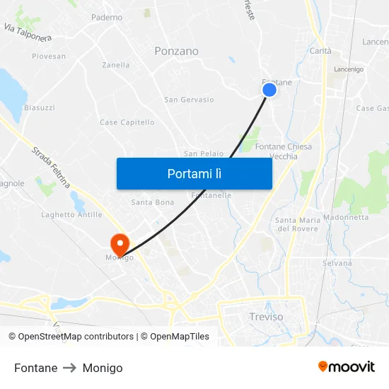 Fontane to Monigo map