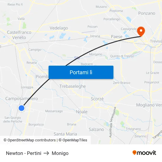 Newton - Pertini to Monigo map