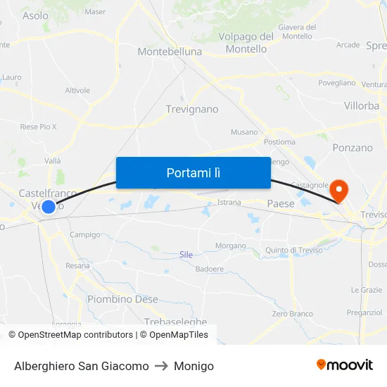 Alberghiero San Giacomo to Monigo map