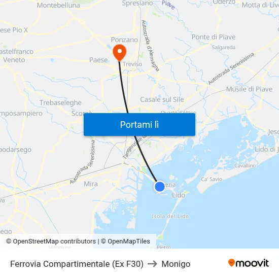 Ferrovia Compartimentale (Ex F30) to Monigo map