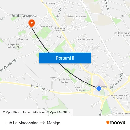Hub La Madonnina to Monigo map