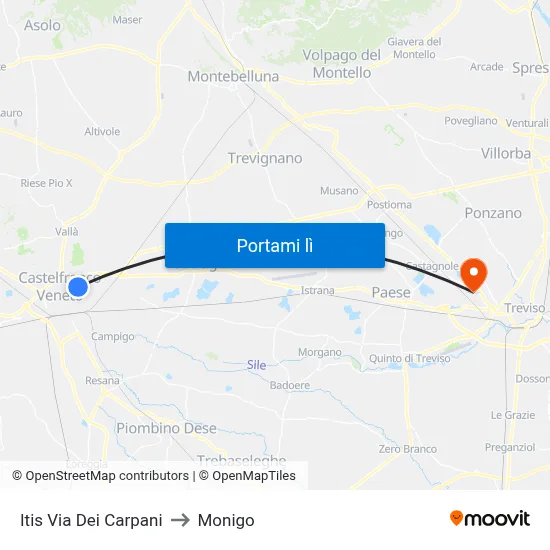 Itis Via Dei Carpani to Monigo map