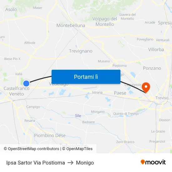 Ipsa  Sartor Via Postioma to Monigo map