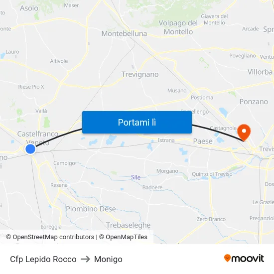 Cfp Lepido Rocco to Monigo map