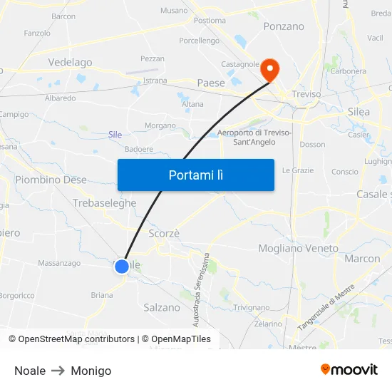 Noale to Monigo map