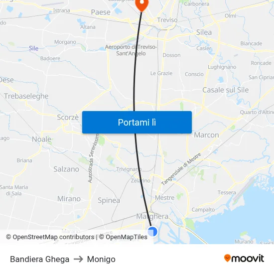 Bandiera Ghega to Monigo map