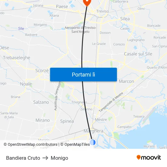 Bandiera Cruto to Monigo map