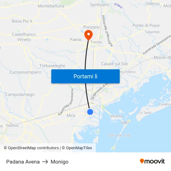 Padana Avena to Monigo map