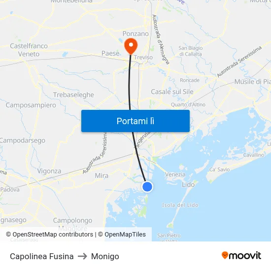 Capolinea Fusina to Monigo map