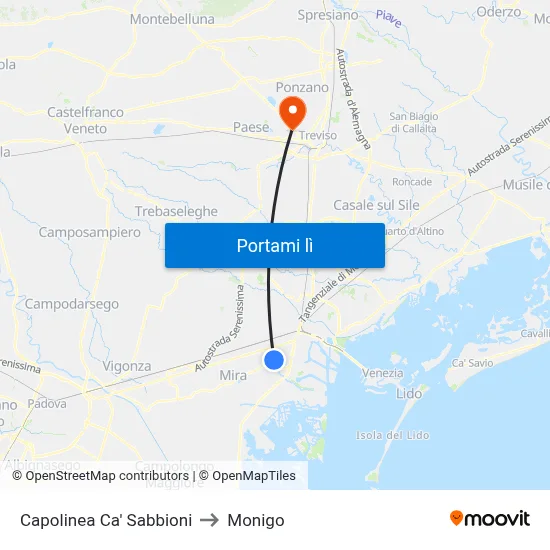 Capolinea Ca' Sabbioni to Monigo map