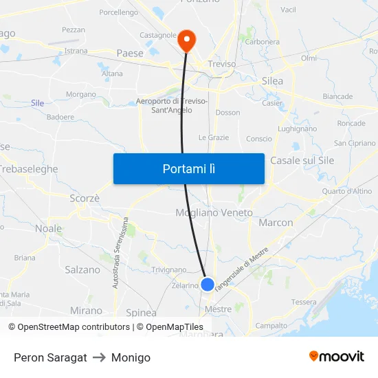 Peron Saragat to Monigo map