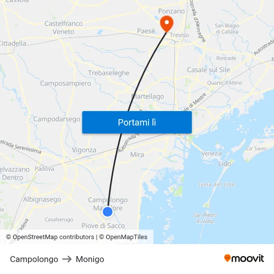 Campolongo to Monigo map