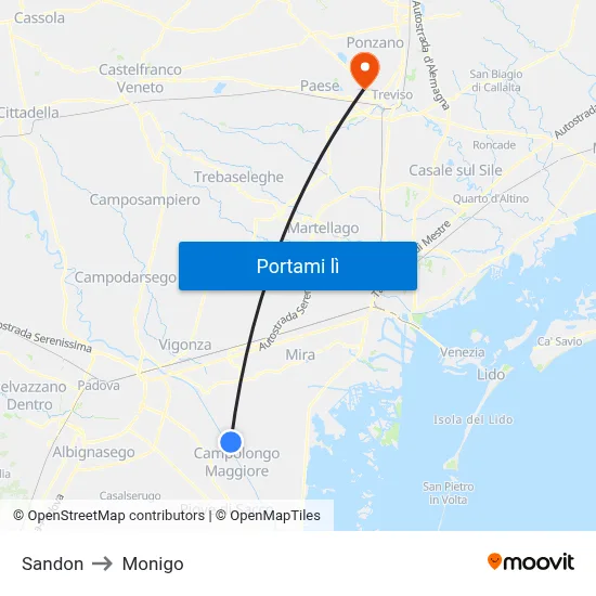 Sandon to Monigo map