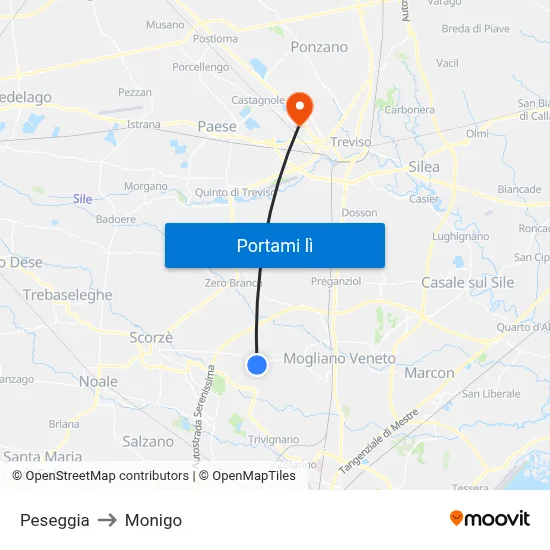 Peseggia to Monigo map