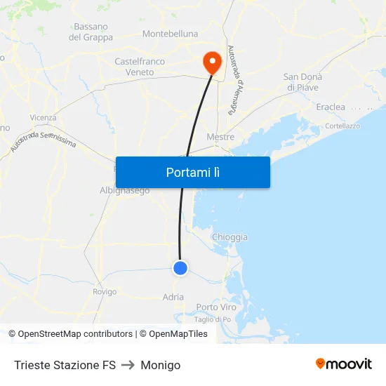 Trieste Stazione FS to Monigo map