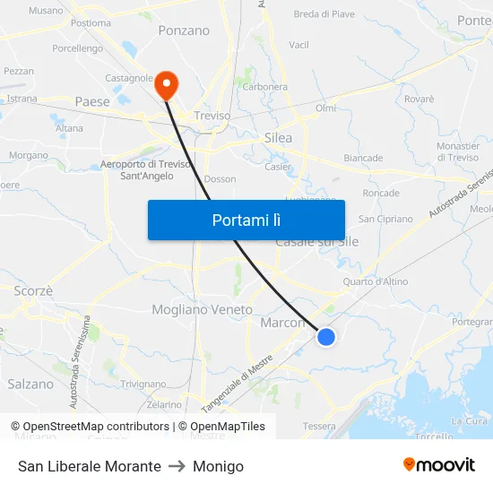 San Liberale Morante to Monigo map