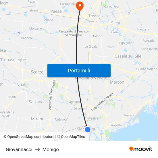 Giovannacci to Monigo map