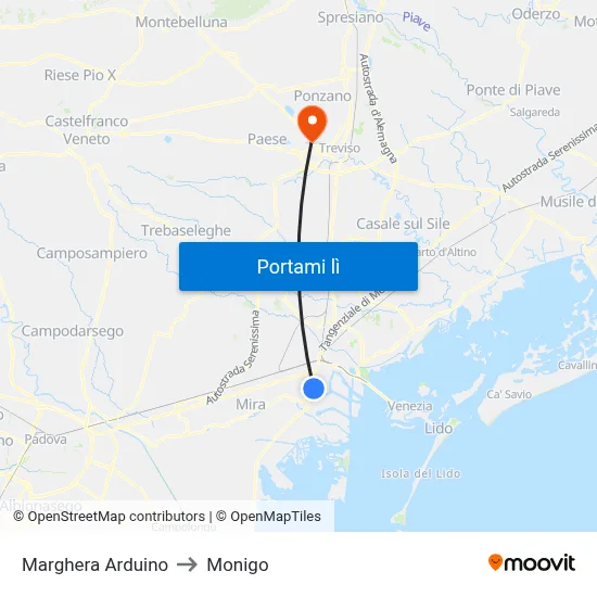 Marghera Arduino to Monigo map