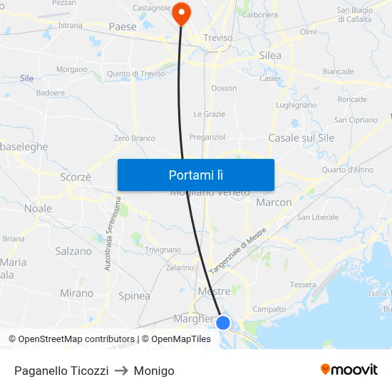 Paganello Ticozzi to Monigo map