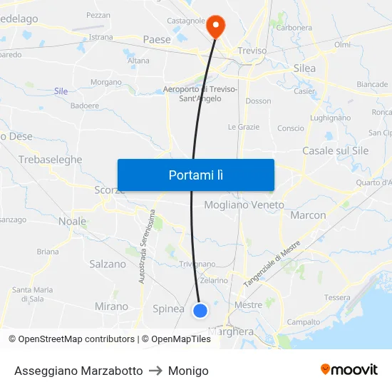 Asseggiano Marzabotto to Monigo map