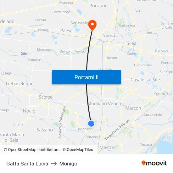 Gatta Santa Lucia to Monigo map