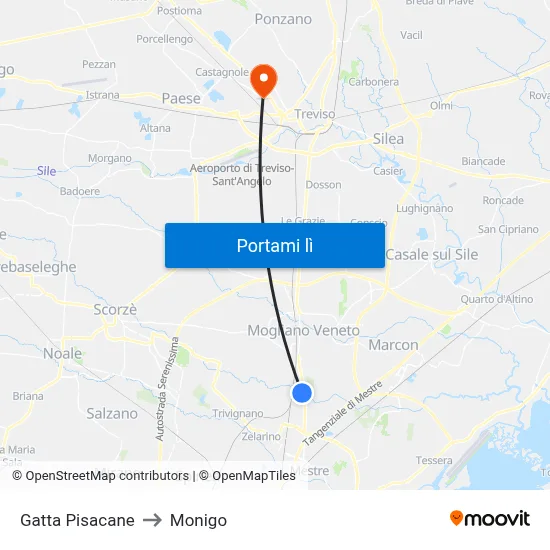 Gatta Pisacane to Monigo map