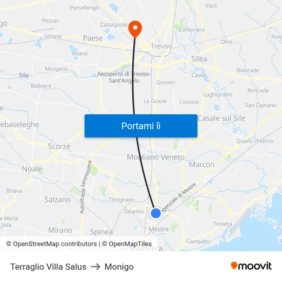 Terraglio Villa Salus to Monigo map