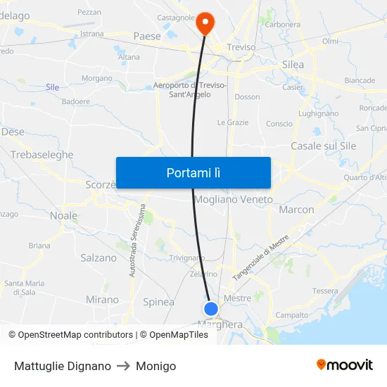 Mattuglie Dignano to Monigo map