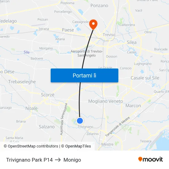 Trivignano Park P14 to Monigo map