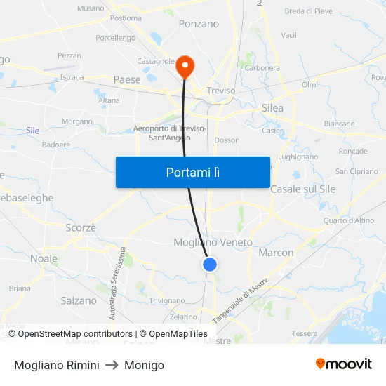 Mogliano Rimini to Monigo map