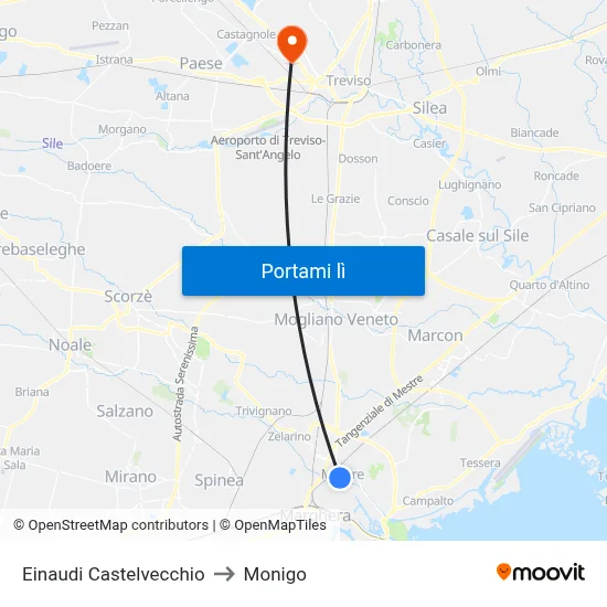 Einaudi Castelvecchio to Monigo map