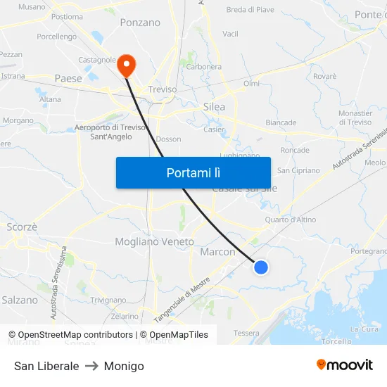 San Liberale to Monigo map