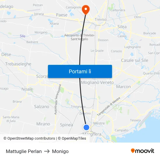 Mattuglie Perlan to Monigo map
