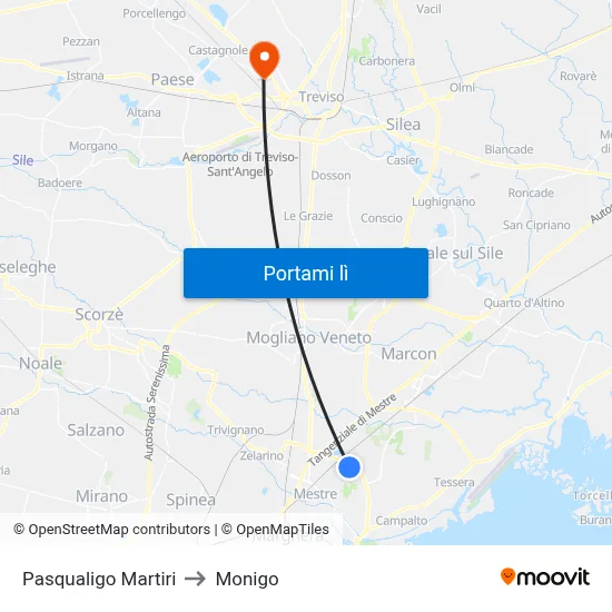 Pasqualigo Martiri to Monigo map