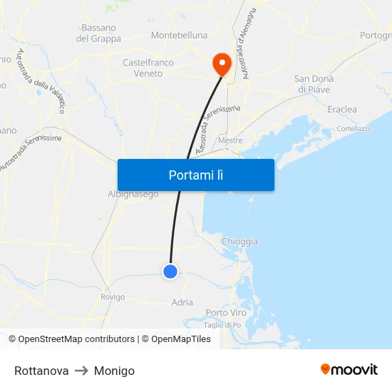 Rottanova to Monigo map