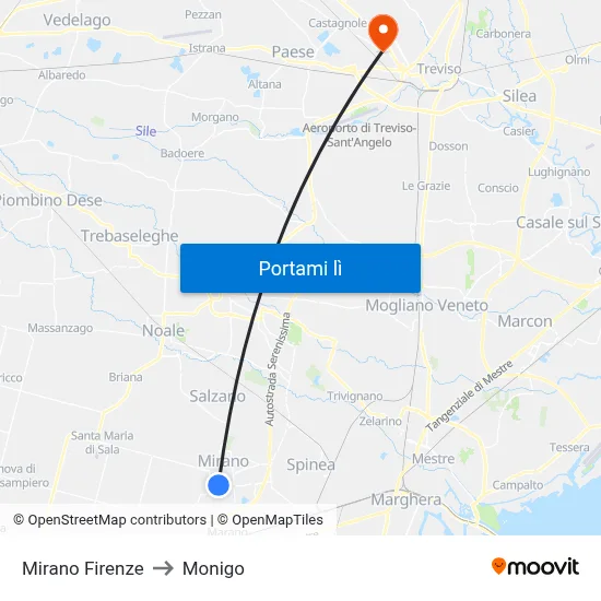 Mirano Firenze to Monigo map
