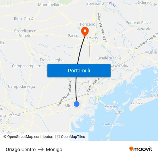 Oriago Centro to Monigo map