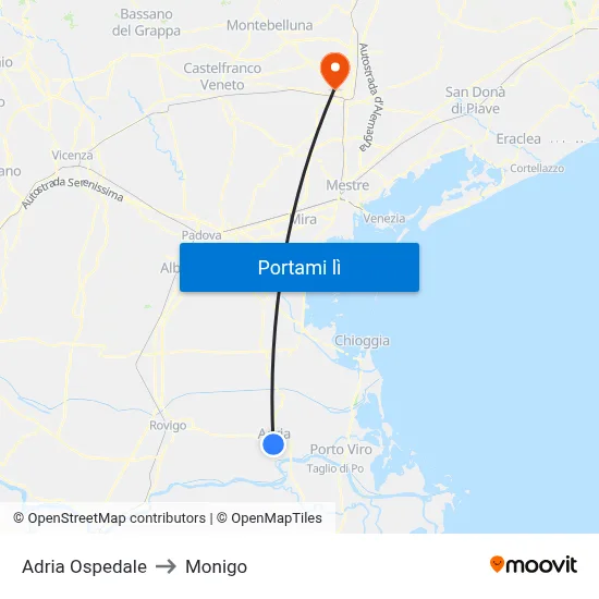Adria Ospedale to Monigo map