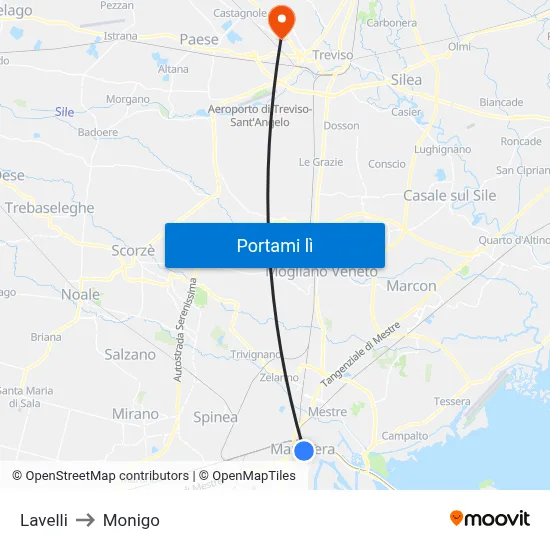 Lavelli to Monigo map