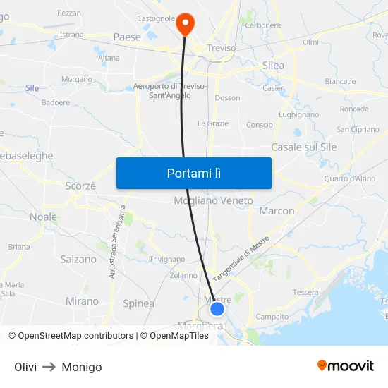 Olivi to Monigo map