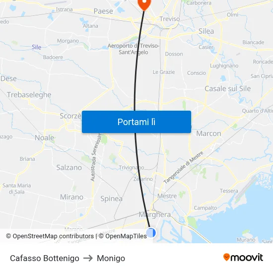 Cafasso Bottenigo to Monigo map