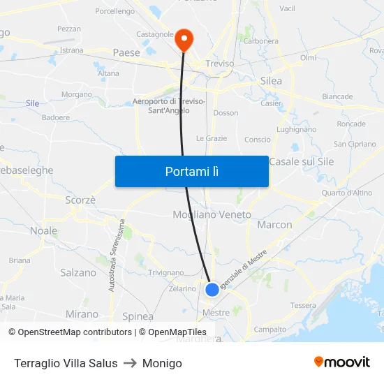 Terraglio Villa Salus to Monigo map