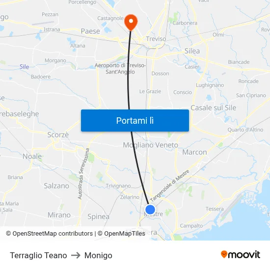 Terraglio Teano to Monigo map