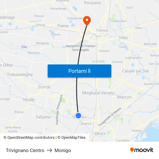 Trivignano Centro to Monigo map