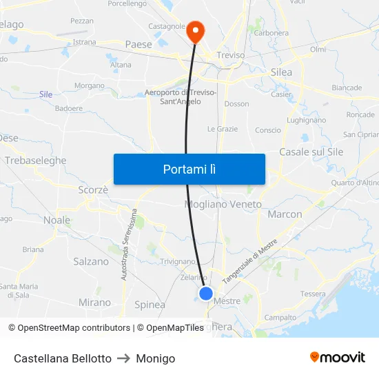 Castellana Bellotto to Monigo map